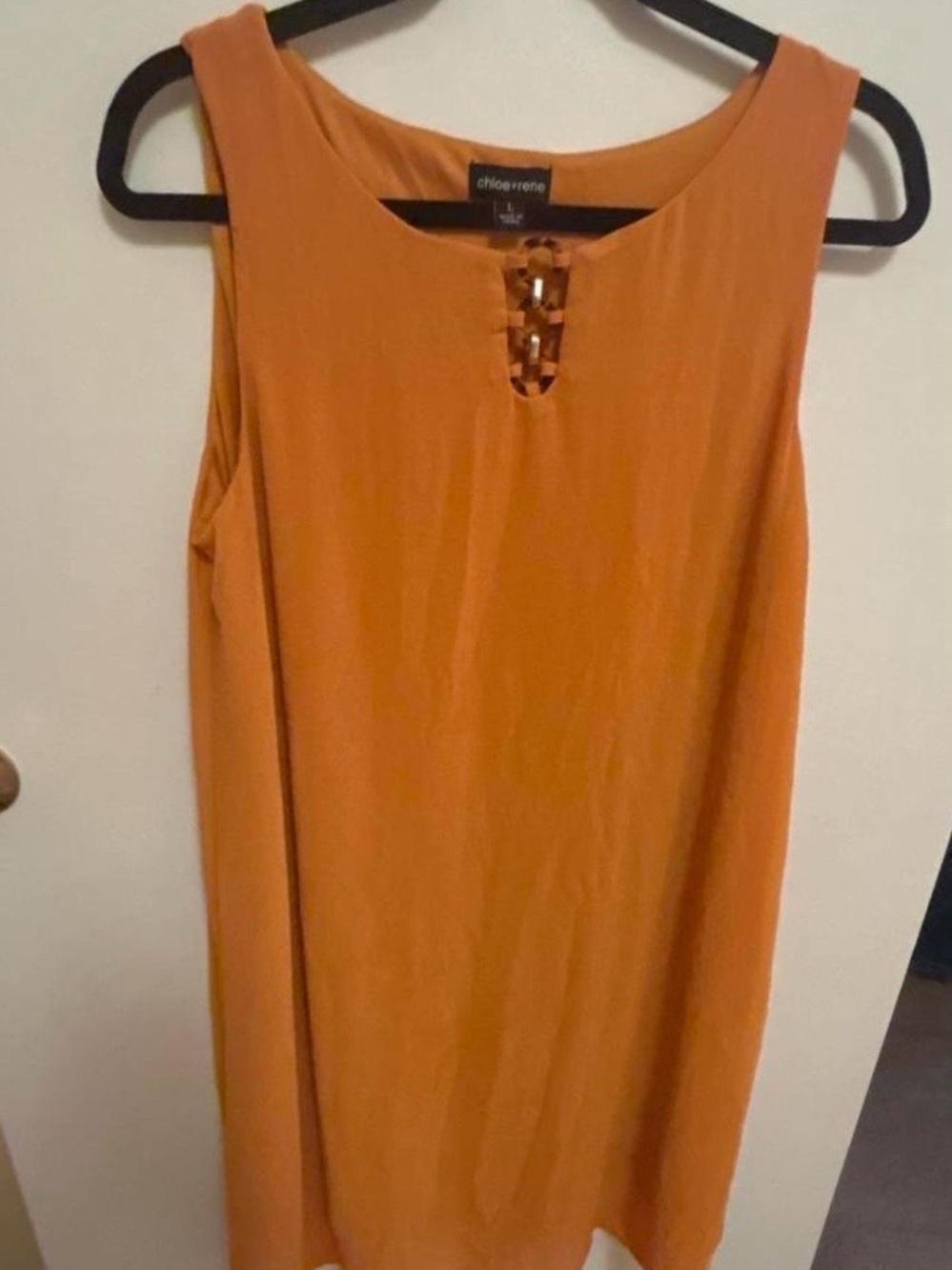 Sleeveless Orange Midi Dress with Decorative Front Trim